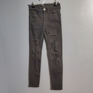 American Eagle Black High Rise Jegging Jeans Distressed Size 00 Short